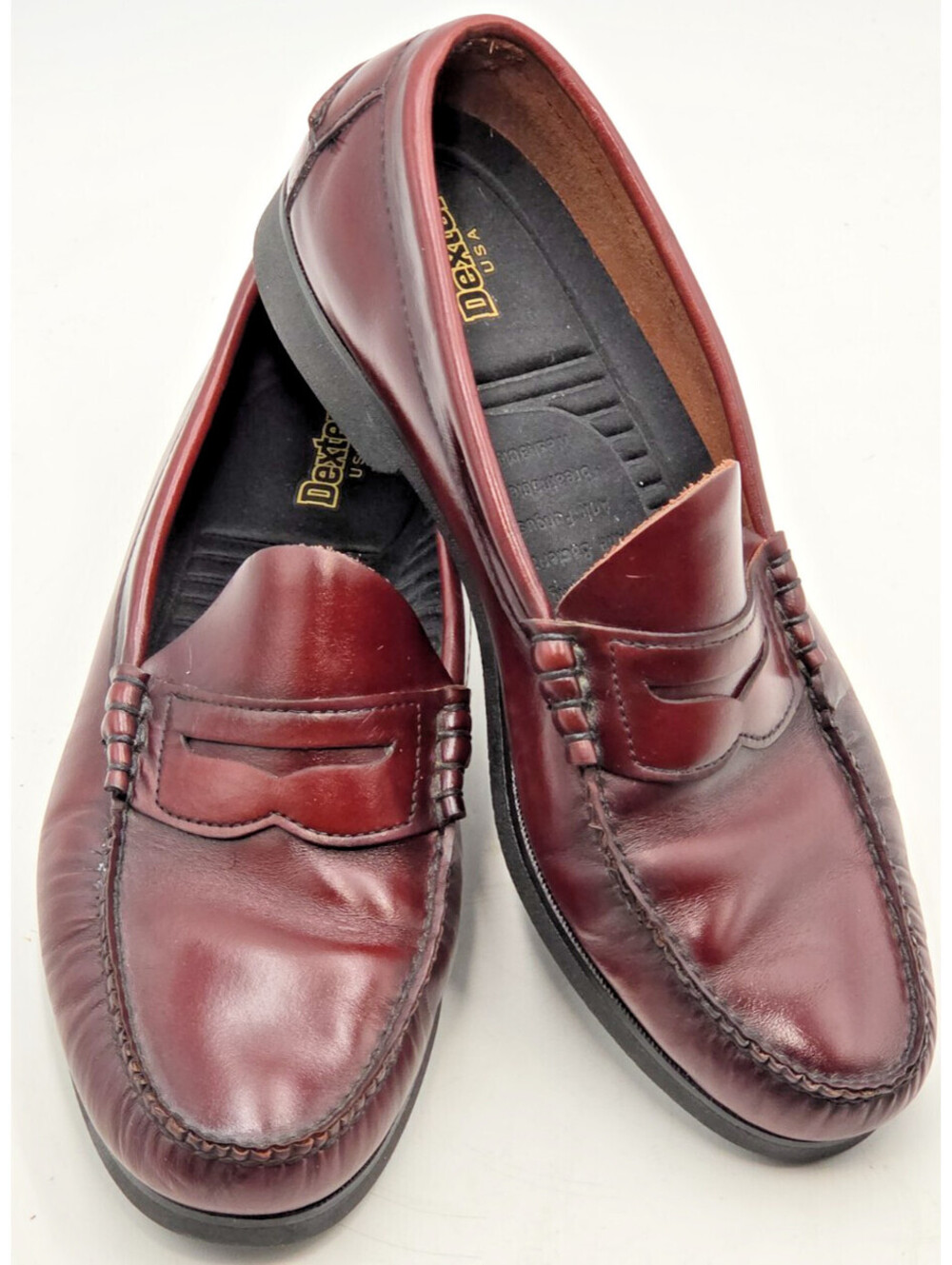Vintage 90s Dexter Men's 11 WW Burgundy Leather Handsewn Penny Loafers